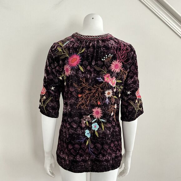Johnny Was Silk Blend Ulla Velvet Easy V-neck Gypsy Boho Resort Purple Top XXS - Picture 2 of 12